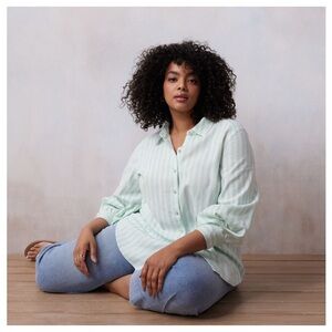 NWT Lauren Conrad Striped Button-Up Linen Shirt